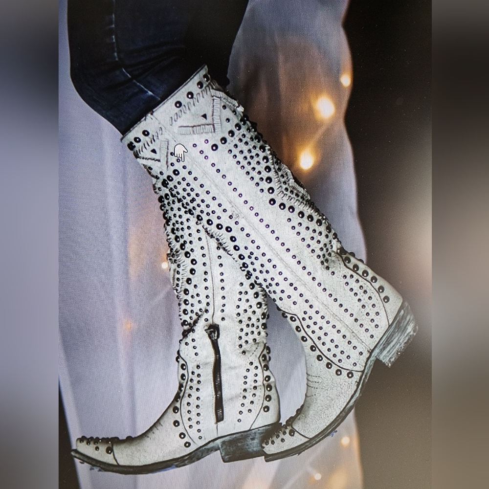 Old Gringo/Double D Studded White/Taupe Boots Size 5.5 Cowboy/Western Boots